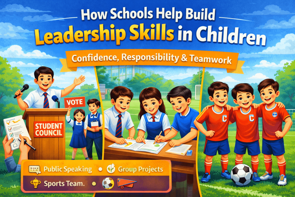 School students developing leadership skills through activities, teamwork and public speaking